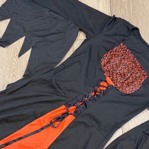 Witch Costume Long Dress black and Orange Corset Style Size M